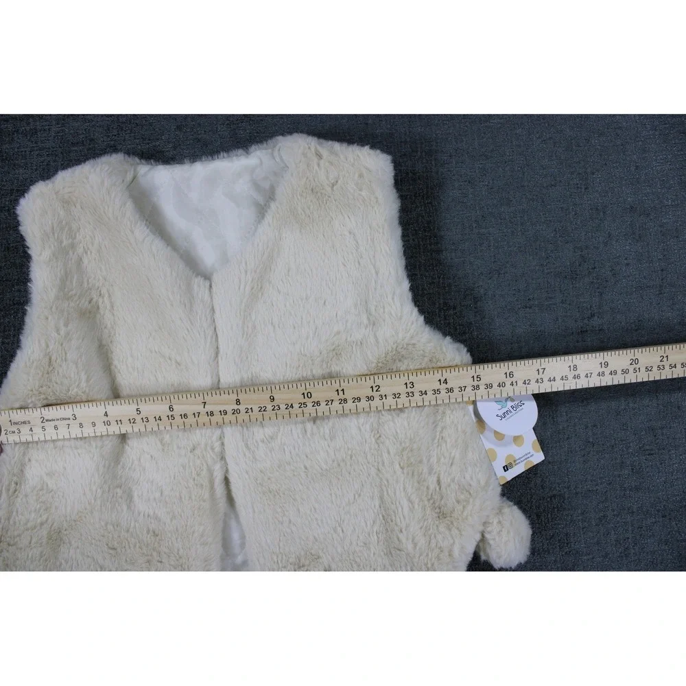 Sunni Bliss Girls Faux Fur Pom Pom Vest White RTS-CHY1018 Size 4/5 NWT